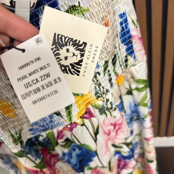 Anne Klein White Floral Midi Dress with Blue, Yellow & Pink Flowers - Picture 2 of 6
